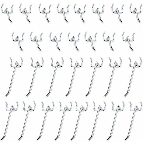 Ganci per pannelli forati da 30 pezzi Accessori per ganci per pannelli forati in metallo - Set di ganci singoli da 10 cm e 5 cm per garage, capannoni per attrezzi, officine - RAPANDA