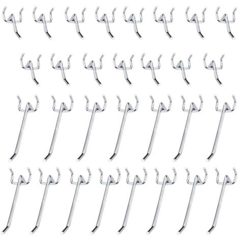 Ganci per pannelli forati in metallo, ganci per pannelli forati, ganci per porte con pannelli forati montati a parete per supermercati, negozi al dettaglio, set di ganci singoli da 10 cm e 5 cm, 30 pe