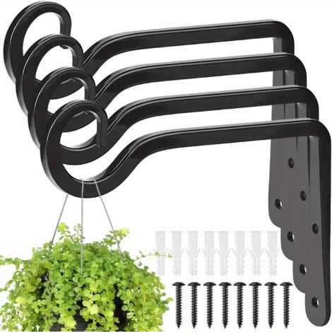Ganci per piante sospese (4 pezzi)  Robusti ganci da parete da 15 cm  Metallo nero  Adatti per uso interno ed esterno