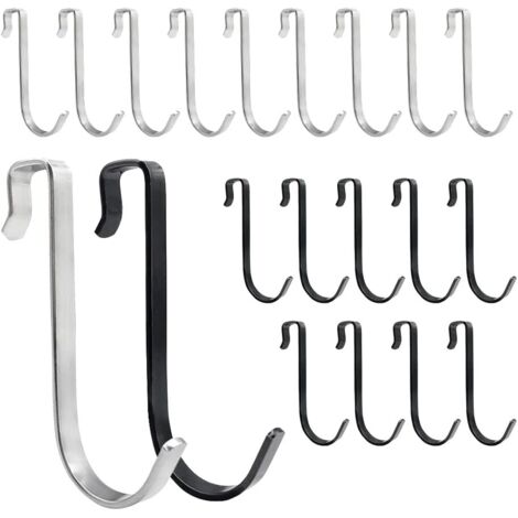 Ganci per porta doccia - 20 pezzi da 10 mm, ganci per porta bagno, ganci a forma di S, per bagno, camera da letto, cucina (10 neri, 10 argento)