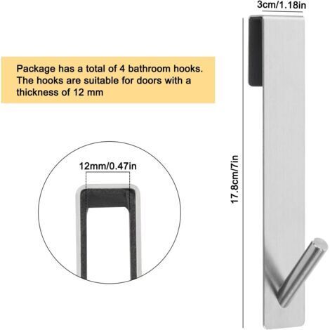 Ganci per porta doccia, set da 4 ganci portasciugamani da bagno, portasciugamani da bagno, ganci per bagno, non richiedono foratura, gancio per doccia in acciaio inossidabile per porte doccia