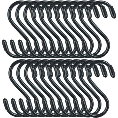 Ganci portasciugamani - Ganci a S per appendere piante / 30 ganci a S antiscivolo e resistenti - Piccoli ganci a S neri in acciaio rivestito in gomma per appendere jeans, piante, gioielli, vasi, padel