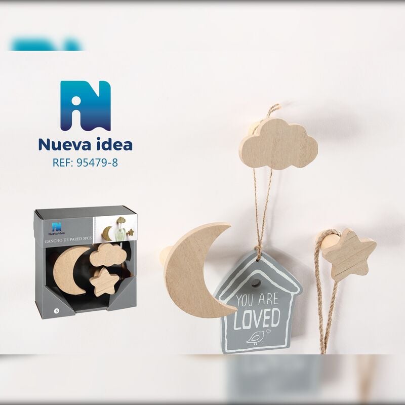 Image of Nueva Idea - Gancio a muro Nuova idea di 3 pezzi stelle