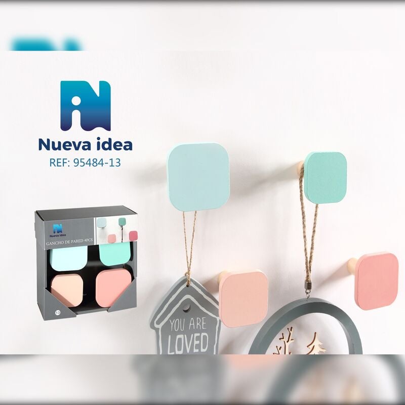 Image of Nueva Idea - Gancio a muro Nuova idea di 4 pezzi quadrati