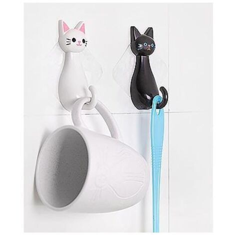 Gancio a ventosa Gatto bianco e nero - Gancio da parete, gancio appendiabiti, plastica (ABS),