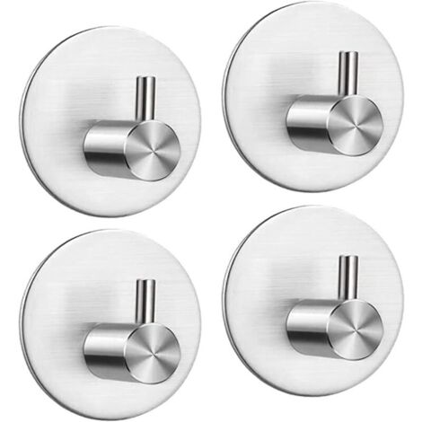 Gancio adesivo, gancio da parete per bagno in acciaio inossidabile, portasciugamani autoadesivo per cucina, soggiorno e ufficio, antiruggine e impermeabile (argento 4 pezzi)
