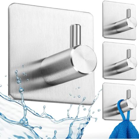 Gancio Appendiabiti da Bagno, Confezione da 4 Ganci Autoadesivi in Acciaio Inossidabile 304 per Bagno, Camera da Letto, Cucina, Gancio Adesivo per Porta per Appendiabiti, Asciugamani, Argento-RAPANDA