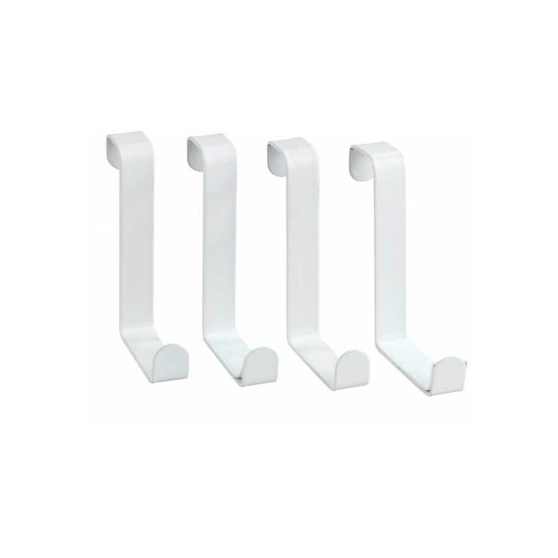 Gancio per porta, appendiabiti da porta da appendere, per cucina e bagno, fissaggio senza foratura, Set di 4, Acciaio, 7,6x1,2x6 cm, bianco opaco