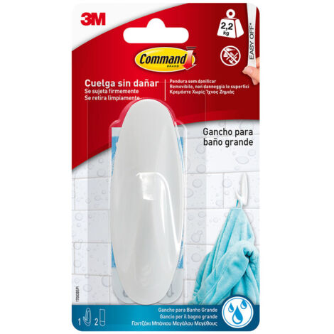 Gancio da bagno di design, grande, 1 pezzo + 2 strisce, carico massimo 2,2 kg