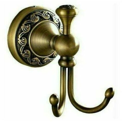Gancio da bagno retrò in ottone, 2 ganci, set di accessori per il bagno, portarotolo, finitura ottone anticato, montaggio a parete (oro)