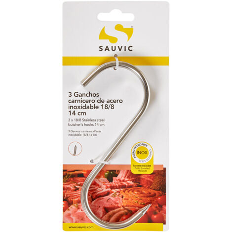 Gancio da macellaio in acciaio inox 18/8 lunghezza 140mm spessore 5mm