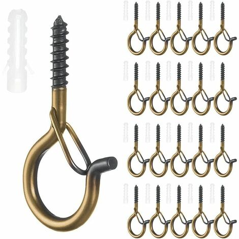 Gancio da parete avvitabile Gancio da soffitto Gancio da parete Meta Viti 20 pezzi, Gancio da avvitare per esterni, per luce per piante da tè per esterni e interni Home Office(Bronzo)