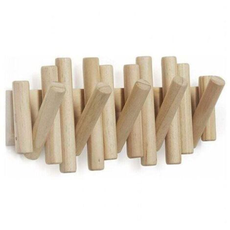 Gancio da parete con 5 ganci, in legno naturale, 37,1x16,5x4,4 cm