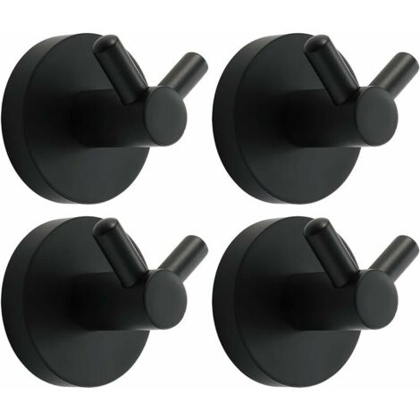 Gancio da parete in acciaio inox nero, gancio appendiabiti doppio rotondo da parete, gancio appendiabiti con fissaggio a vite per cucina, soggiorno e ufficio, appendiabiti da parete, 4 pezzi