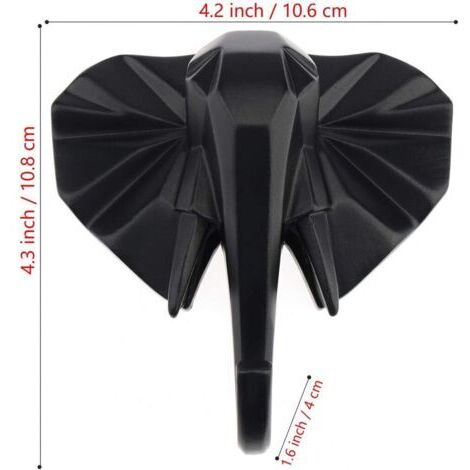 Gancio da parete in resina a forma di testa di elefante, colore nero, per gioielli, chiavi, sciarpe, borse, abiti, decorazione per la casa, camera da letto, soggiorno, spogliatoio.