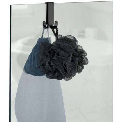 Gancio da parete per doccia Vieste Double, Gancio da parete per doccia per appendere accappatoi e asciugamani, Acciaio inox, 2x7x5,5 cm, Nero
