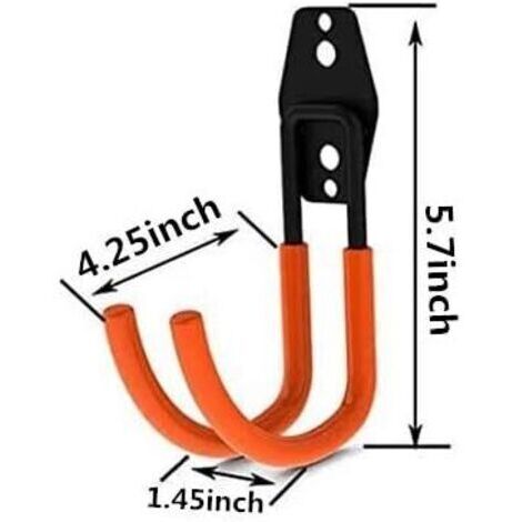 Gancio da parete per garage, gancio doppio per garage resistente, ganci multiuso, set di 4 ganci antiscivolo per garage, giardino, utensili elettrici, tubi flessibili, biciclette, scale.