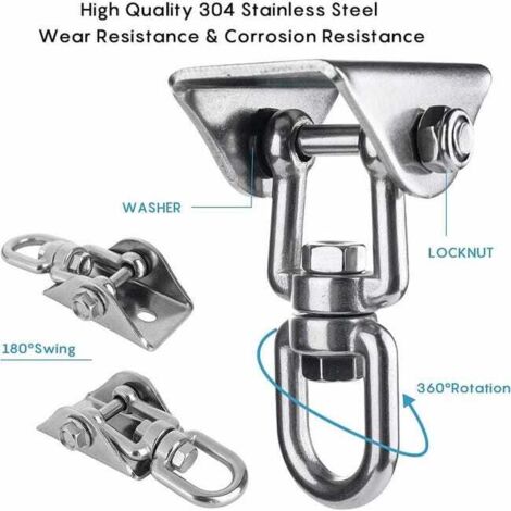 Gancio da soffitto, acciaio inossidabile 304, capacità di 500 kg, rotazione di 360°, per kit di sospensione in legno e cemento, sedie sospese, lampadari, amache e attrezzature per yoga.