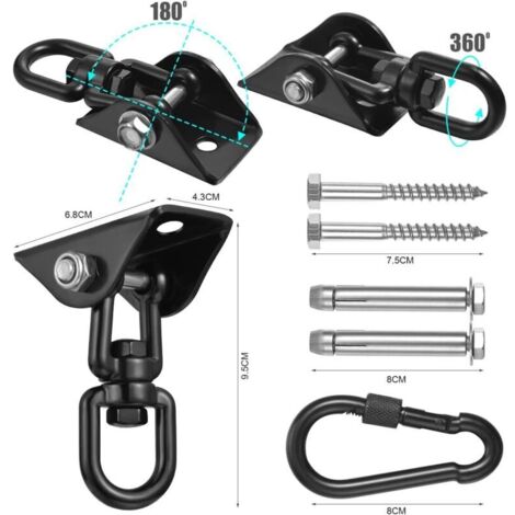 Gancio da soffitto in acciaio inox resistente, portata 450 kg, rotazione a 360°, ganci per altalena con fissaggio a vite per appendere sedia, altalena, asciugamano da yoga, sacco da boxe, amaca