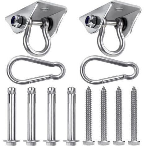 Gancio da soffitto resistente (set da 2), gancio girevole in acciaio inox con viti (cemento/legno), capacità di carico di 400 kg per sedie, amache, altalene e sacchi da boxe