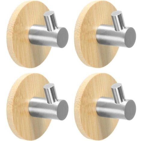 Gancio per asciugamani da bagno, 4 pezzi, gancio per cappotto in legno, gancio da parete in bambù, gancio adesivo, gancio per asciugamani da bagno, gancio adesivo per porta, per cucina e bagno
