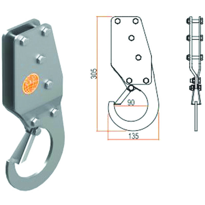 Gancio per sollevamento di sicurezza - mm.135x305