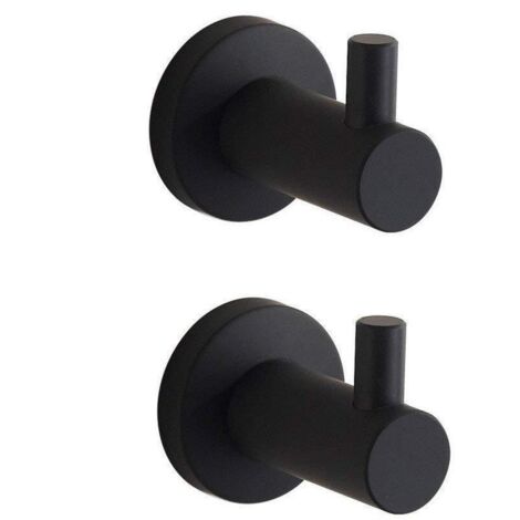 Gancio Porta-Asciugamani in Acciaio Inossidabile SUS304, Nero Opaco, 2 Pezzi, Montaggio a Parete, 5x7 cm