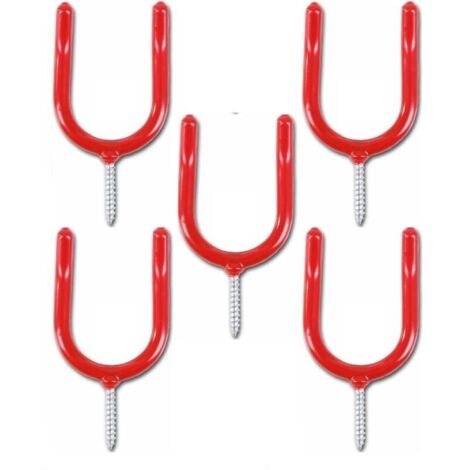 Gancio portaoggetti resistente per attrezzi da garage, viti per portapale da officina/giardino/capanno/garage, rosso (confezione da 5)
