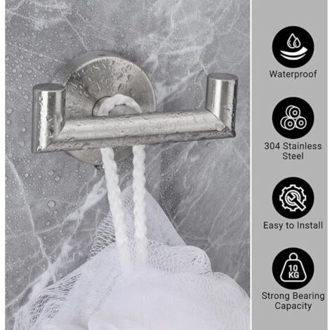 Gancio portasciugamani da parete, set di 2 pezzi per il bagno, appendiabiti da parete, gancio a vite per il fissaggio a parete, gancio portasciugamani in acciaio inox, accessorio per il bagno (argento
