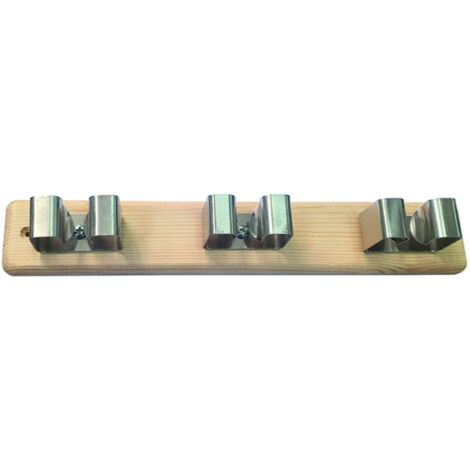 GANCIO PORTASCOPE IN ACCIAIO INOX SU BASE LEGNO 3 posti - 6 pezzi