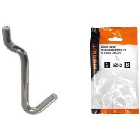 GANCIO UNCINO ACCIAIO SELF WORKIT - X PANNELLO ESPOSITIVO CROM Nè° 2 MM 15X42 CF=PZ 10 - 5 Confezioni