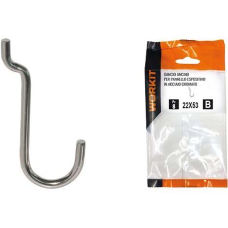 GANCIO UNCINO ACCIAIO SELF WORKIT - X PANNELLO ESPOSITIVO CROM Nè° 4 MM 22X53 CF=PZ 10 - 5 Confezioni