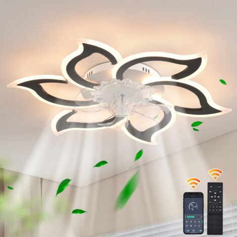 Ganeed 32.67" Black Modern Ceiling Fan with Light Remote Control, 3 Light Color 6 Speeds Samll Low Profile Ceiling Fan for Bedroom Kitchen