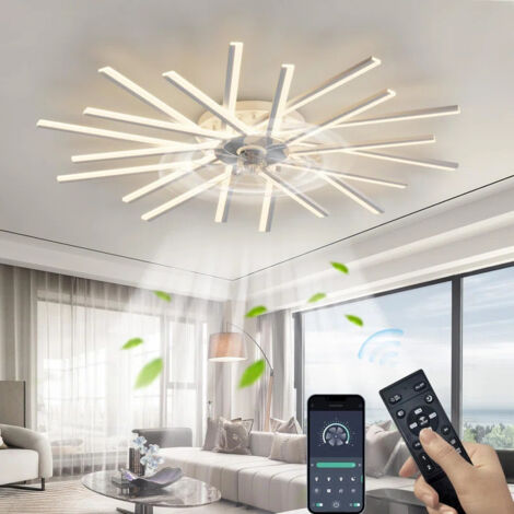 Ganeed 44.8" Geometric Ceiling Fan with Lights, 3 Colors 6 Speeds Personalized Ceiling Fan with Light Remote Control, White Low Profile Ceiling Fan with Light for Kitchen Bedroom