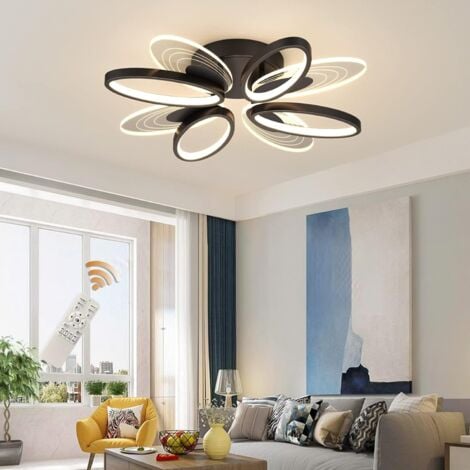 Ganeed 44W 8-Lights Modern LED Ceiling Light, 3000K-6000K Dimmable Ceiling Lighting Fixtures Ceiling Mount 4 Rings Black Flush Mount LED Chandelier Ceiling Lamp with Remote for Kitchen Bedroom, 2640LM