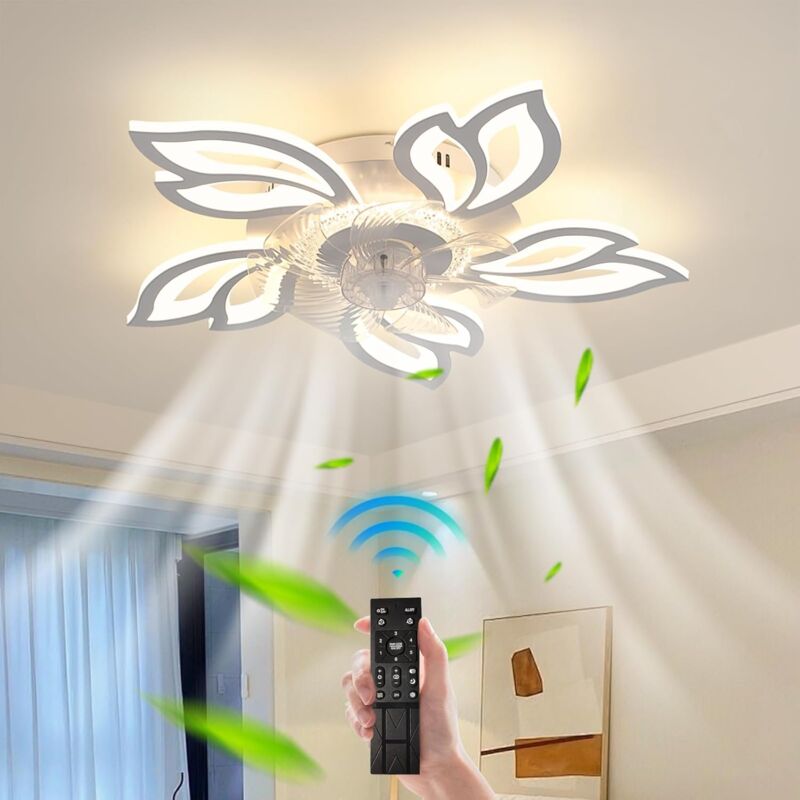Ganeed - Ceiling Fans with Lights and Remote, Modern White led Acrylic Ceiling Fan Light, Silent Dimmable Adjustable Wind Speed Reversible Motor