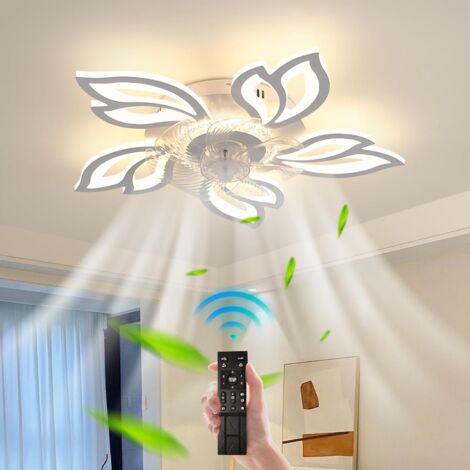 Ganeed 65cm Lustre Ventilateur Plafond avec Lumiere Moderne Led Lampe Ventilateur Silencieux avec Télécommande Moteur DC Réversible 6 Vitesse Dimmable Plafonnier Fleur 66W pour Chambre Salon,Blanc