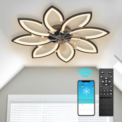 Ganeed 90 cm Ventilateur de Plafond avec Télécommande avec éclairage Salon Luminaire Ventilateur Plafonnier Dimmable Lampe Ventilateur Silencieux Moteur DC Réversible 6 Vitesses pour Chambre,Noir