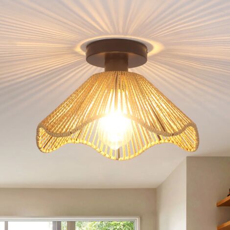 Ganeed Boho Rattan Ceiling Light Fixture, Mini Rattan Chandelier Lighting Fixture, Hand Woven Ceiling Light Fixtures for Hallway Bedroom Kitchen Entryway Living Room (Light Brown)