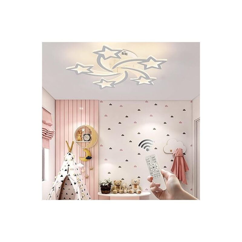 Ganeed - Led Ceiling Light, White Star Led Ceiling Light, 5-Star Shape Decoration Design, Dimmable with Remote Control 3000-6000K, 60w Modern Acrylic