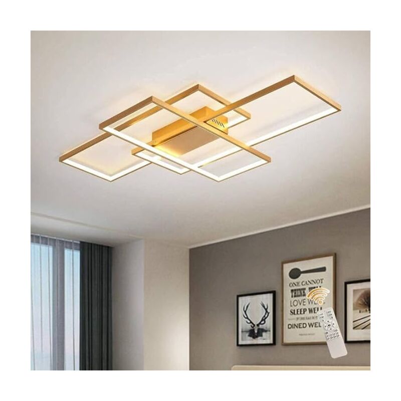 Dimmable Plafonnier 50W, Plafonnier led Or Carré 3 Couleurs avec Télécommande 3 Couleurs, Lustre led Moderne Éclairage Lampe de Plafond Applique