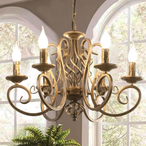 Ganeed French Country Chandeliers 6 Lights Candle Wrought Iron Chandelier Rustic Farmhouse Pendant Light Fixture Hanging Lighting for Kitchen Island Dining Room Living Room