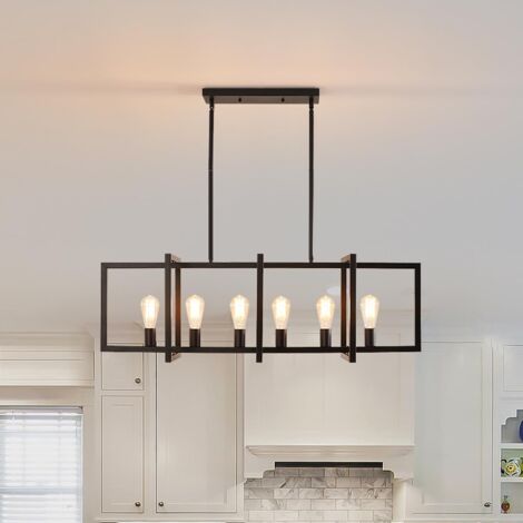 Ganeed Kitchen Island Light Cage Pendant Lighting Fixtures Industrial High Adjustable Lamp Black 6 Lights