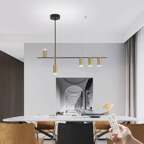 GANEED Lampada a sospensione, dimmerabile, moderna illuminazione a LED con faretti, lampada a sospensione lineare regolabile per cucina isola sala da pranzo soggiorno (nero, oro 30W)