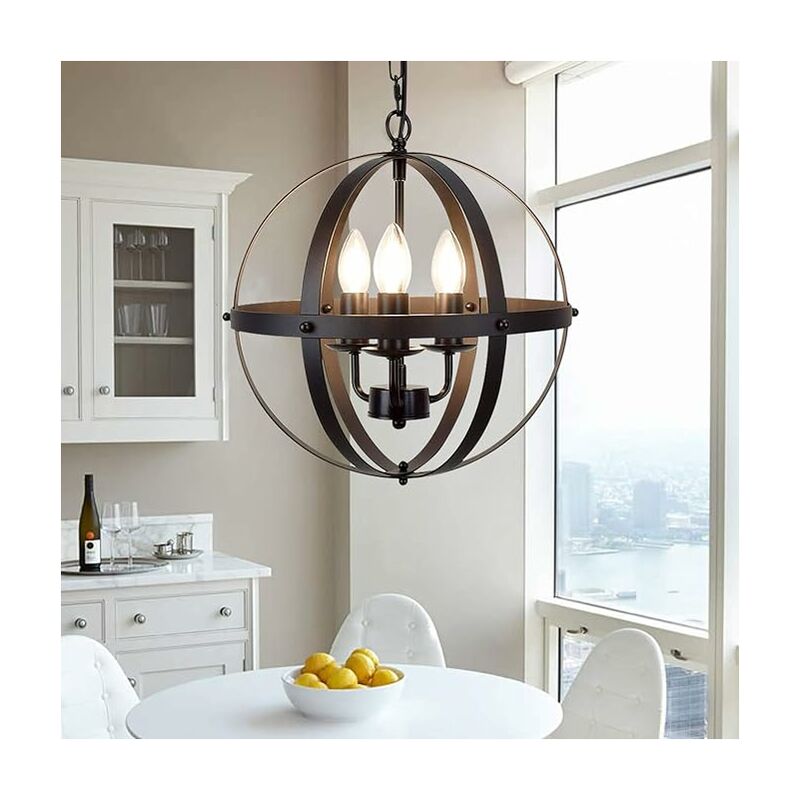 Image of Ganeed - Lampada a sospensione, illuminazione a sospensione a globo industriale, lampadario vintage a sospensione sferica, plafoniera per isola