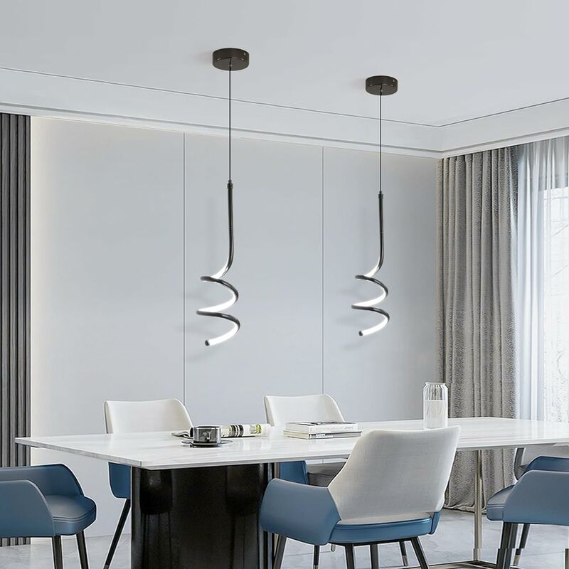 Image of Ganeed - Lampada a sospensione moderna a spirale, lampada a sospensione a led da 24 w, luce regolabile in altezza per camera da letto, cucina,