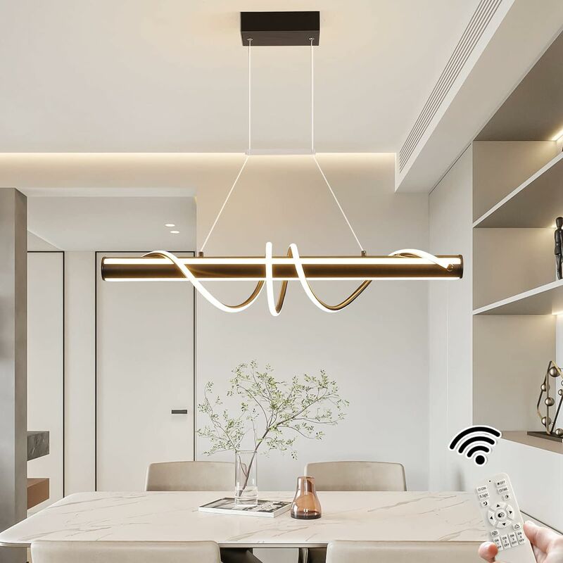 Image of Ganeed - Lampada a sospensione moderna, lampadario da tavolo da pranzo, lampadario lineare a led dimmerabile con telecomando, lampadario per cucina,