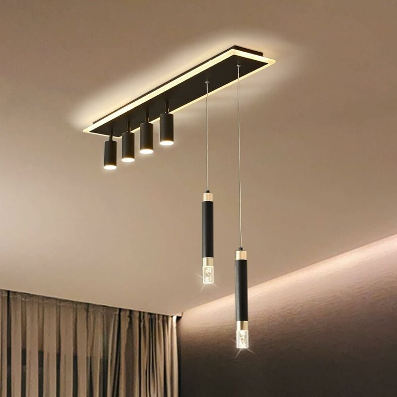 Image of Lampada a sospensione moderna, Lampadario dimmerabile a 4 faretti led Lampada da soffitto per cucina sala da pranzo camera da letto (Nero) - Ganeed