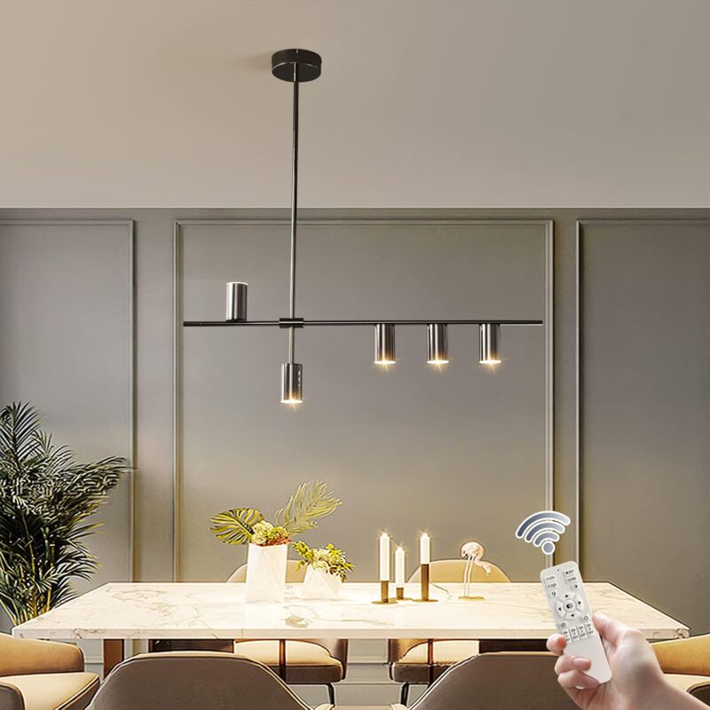 Image of Lampada da pranzo, lampada a sospensione moderna a led dimmerabile aggiornata con superficie galvanica, moderna lampada a sospensione a led nera per