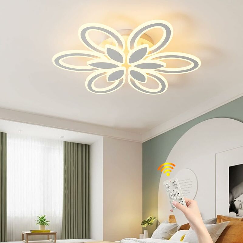 Image of Lampada da soffitto a led, lampada da soffitto moderna a forma di petalo da 90 w con telecomando, illuminazione da incasso a soffitto per camera da